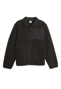 Fleecejacka i mörkgrått, med en svart zip-försedd bröstficka, sidfickor och design med krage i texturerad tyg.