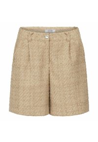 Beige vævede shorts i en struktureret stof, med to forlommer, en enkelt knaplukning og et glat taljebånd.