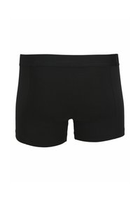 Schwarze Boxershorts aus dehnbarem Stoff, mit einem glatten Bund und einfachem Design ohne sichtbare Muster oder Akzente.