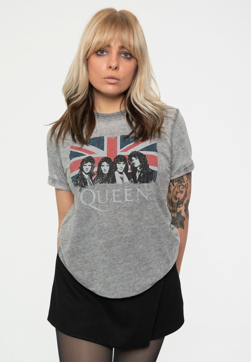 Paradiso Clothing QUEEN VINTAGE UNION JACK BURNOUT - Print T-shirt - grey