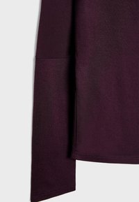 Top bordeaux a maniche lunghe con una texture liscia, caratterizzato da dettagli di cucitura e una vestibilità comoda. Il tessuto appare elastico e leggero.