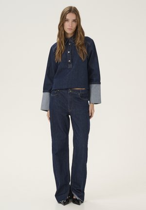 DAISY 139 HIGH STRAIGHT SLIT - Blugi drepți - dark blue un-wash