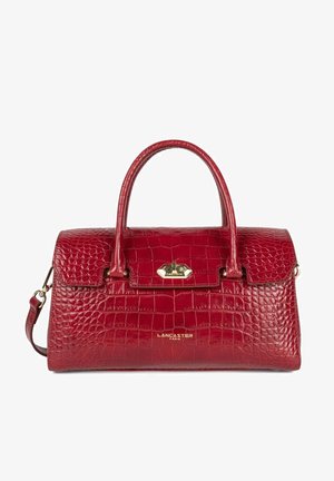 Rote Kroko-präge Lederhandtasche mit zwei Griffen, einem abnehmbaren Schultergurt und goldenen Beschlägen. Verfügt über einen Verschluss mit Klipp und einem Markenlogo.