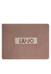 Busta rosa in maglia di forma rettangolare, con un'etichetta bianca in tessuto con scritto "LIU·JO" in testo marrone centrato sulla parte anteriore.