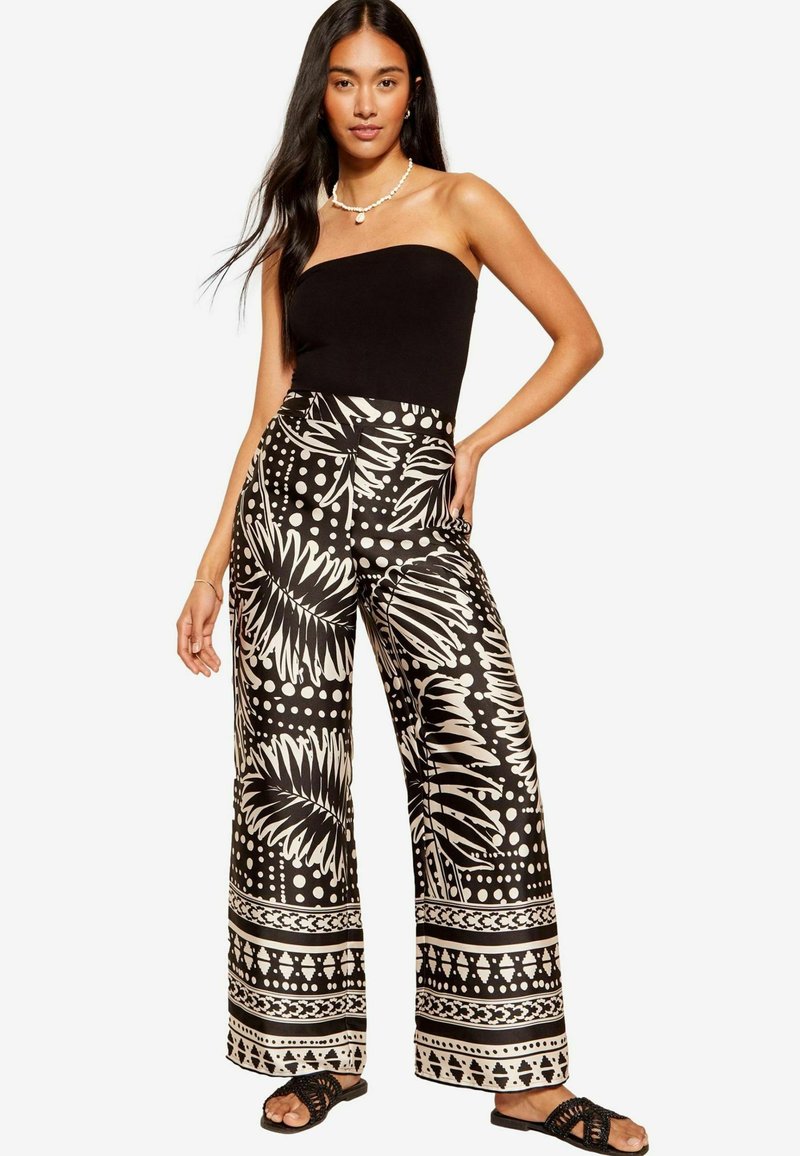 Black Rope Stripe Print Wide-Leg Co-ord