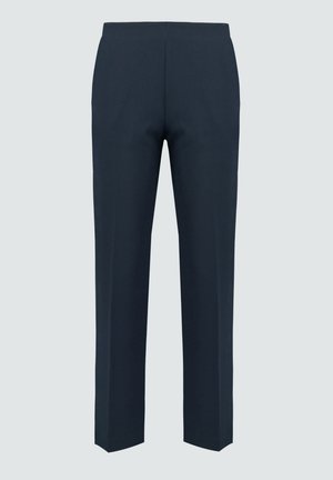 Navy-Hosen mit geradem Schnitt, aus glattem Stoff gefertigt, mit flachem Bund und ohne sichtbare Nähte oder Taschen.