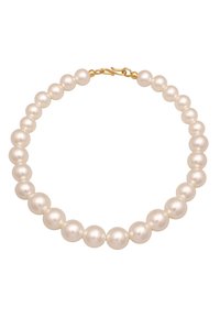 Collier de perles composé de perles blanches rondes enfilées ensemble, avec un fermoir en or en forme de homard. La texture lisse et la forme uniforme mettent en valeur son design élégant.