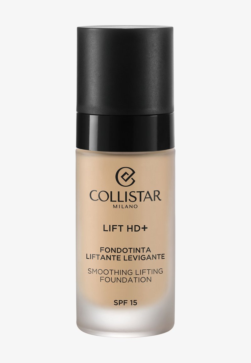 Fond de teint lissant et liftant Collistar Lift HD+ avec SPF 15, en teinte beige, présenté dans un flacon en verre dépoli avec un bouchon noir.