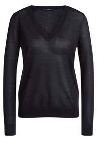 Zwarte lightweight V-hals trui met lange mouwen en geribde boorden en zoom.