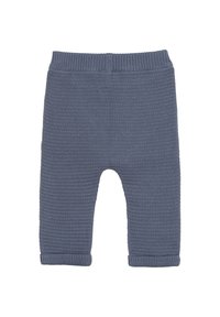 Gestrickte Babyhose in Schieferblau mit strukturiertem Muster, elastischem Bund und umgeschlagenen Bündchen an den Knöcheln für einen perfekten Sitz.