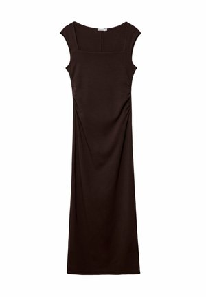 Stradivarius MIDI WITH SQUARE NECKLINE - Vestito di maglina - dark brown