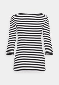 Schwarz-weißer gestreifter Langarmshirt mit weitem Ausschnitt und umgeschlagenen Bündchen. Hergestellt aus weichem, elastischem Stoff.