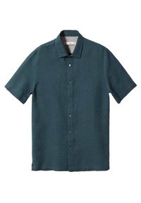 Lyhythihainen, nappikiinnitteinen paita syvän tealinsävyssä, valmistettu kevyestä materiaalista. Siinä on klassinen kaulus ja suora leikkaus, jossa on hienovarainen tekstuuri.