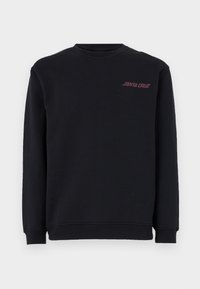 Zwarte crewneck sweatshirt van katoen, met een klein rood "SANTA CRUZ" logo op de bovenste linkerkant van de borst, ribgebreide manchetten en zoom.