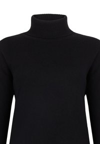 Schwarzer Langarm-Rollkragenpullover mit geripptem Kragen und weicher, gestrickter Textur.