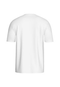 Plain white short-sleeve t-shirt displayed from the back with a round neckline on a white background.