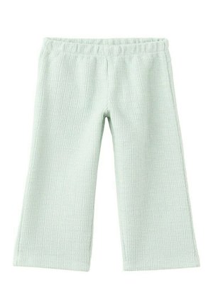 Pantalon large pour tout-petit de couleur vert clair doux, avec taille élastique et tissu texturé, étalé à plat sur un fond blanc.