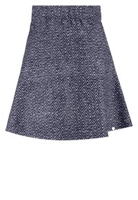 Jupe en mélange de laine avec un motif en chevrons bleu marine et blanc, dotée d'une silhouette évasée et d'un détail œillet sur l'ourlet.