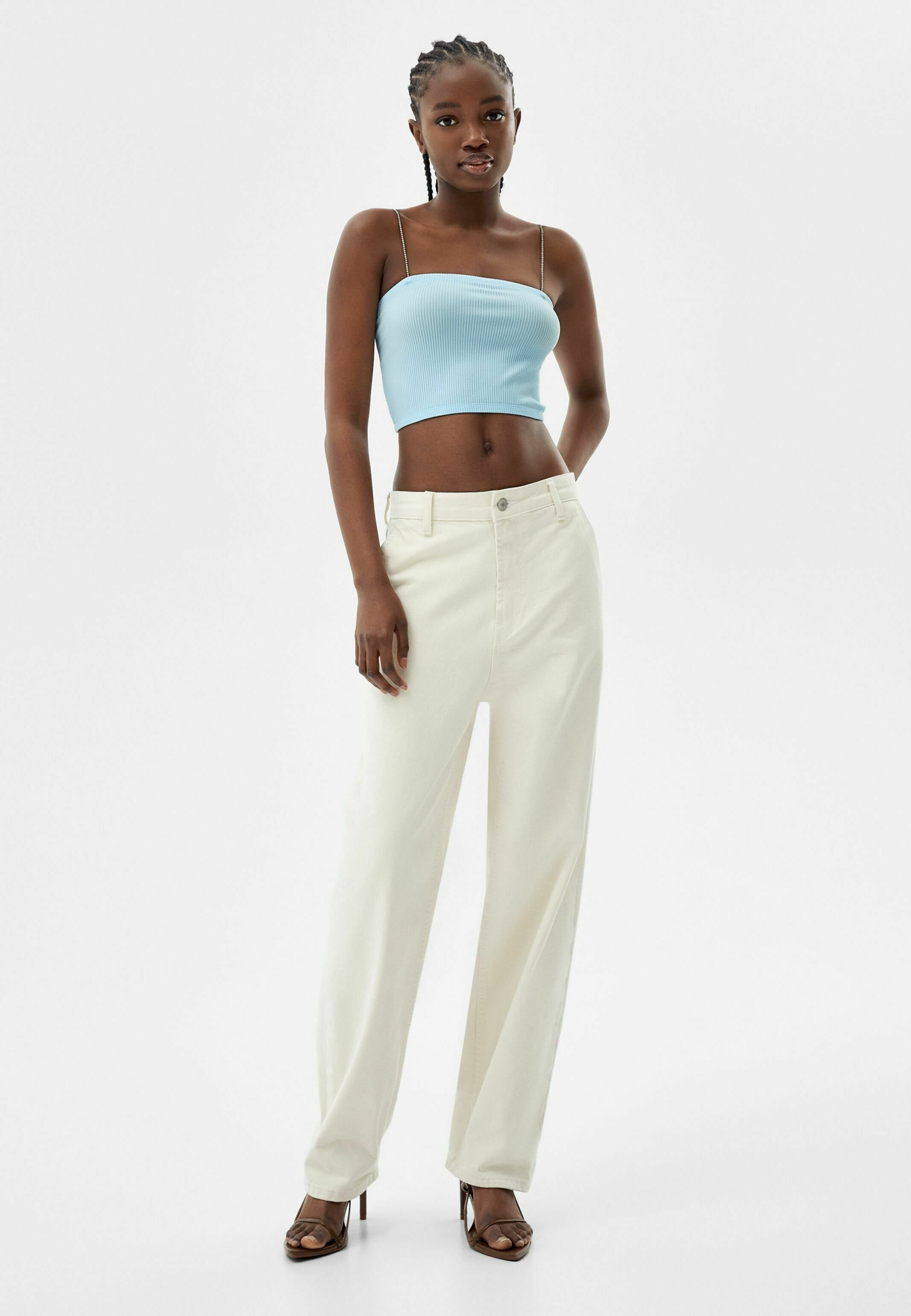 Bershka STRAPPY BANDANA WITH RHINESTONES - Top - light blue/celeste -  Zalando.it