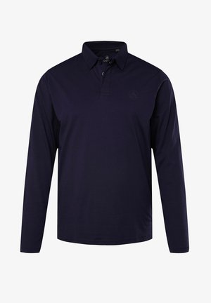 Granatowa koszula polo z długim rękawem wykonana z bawełny. Posiada klasyczny kołnierzyk, trzy guziki oraz subtelne logo na piersi. Gładka tekstura.
