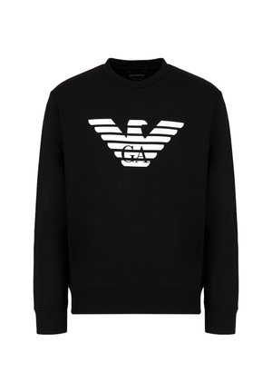 Felpa nera in cotone, con logo di un'aquila bianca e righe orizzontali. Collo a giroclassico e maniche lunghe. Texture morbida.