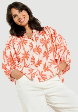 LolaLiza, PALM PRINT SHIRT WITH VOLUME SLEEVES PALM PRINT SHIRT WITH VOLUME SLEEVES - Blúzka so zapínaním na gombíky - vanilla white