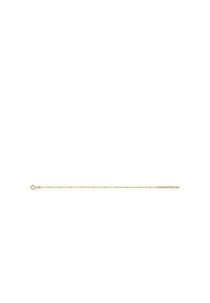 Bracelet délicat en chaîne d'or avec de petits maillons ronds et un fermoir à anneau ressort sur fond blanc.