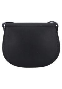 Borsa a tracolla in pelle nera dalla forma arrotondata, cuciture minime e una sola tracolla. Texture liscia senza elementi metallici o dettagli visibili.