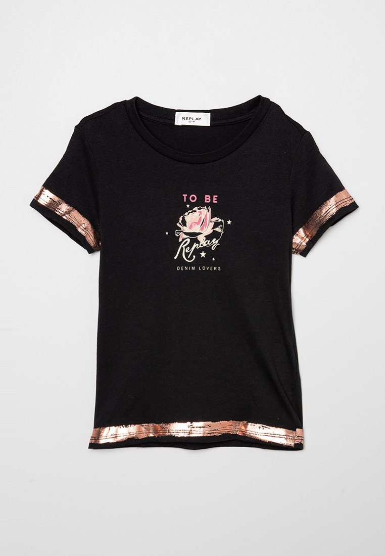 Replay T-shirt print zwart