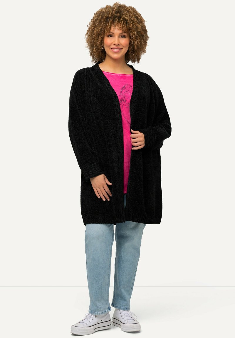 Ulla Popken CHENILLE OPEN VORM - Kofta - black