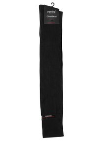 Chaussettes noires overknee en matériau lisse, avec une texture côtelée et une étiquette indiquant "Taille unique 36-41."