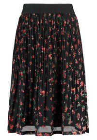 Svart plisserad kjol med ett blommönster i rött, vitt och grönt. Elastisk midja med en mjuk textur. Lättviktsmaterial.