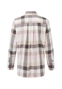 Camicia a maniche lunghe a quadri con una combinazione di colori beige, rosa e marrone, dotata di una piega sul retro e polsini con bottoni. Realizzata in tessuto leggero.
