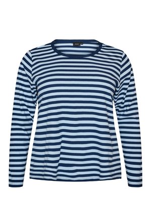 Zizzi, LANGÄRMELIGES NACHTOBERTEIL AUS GERIPPTEM JERSEY MIT STREIFEN - Pidžaama ülemine osa - blau