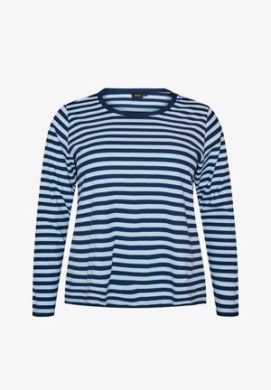 Zizzi, LANGÄRMELIGES NACHTOBERTEIL AUS GERIPPTEM JERSEY MIT STREIFEN - Nachtwäsche Shirt - blau