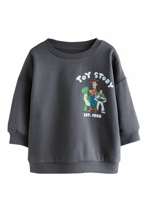 Ciemnoszara bluza z nadrukiem postaci z Toy Story: Woody, Buzz Lightyear i Rex na przodzie, oznaczona napisem "Toy Story Est. 1995."
