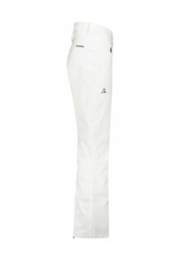 Weiße Outdoor-Hosen mit geradem Schnitt, featuring einen Reißverschluss, Gürtelschlaufen und Logodetails. Glattes Material mit einer eleganten Oberfläche.