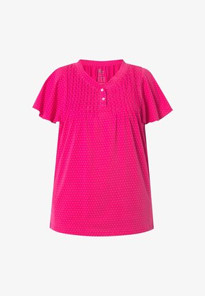 Ulla Popken, T-SHIRT, PÜNKTCHEN, BIESEN, V-AUSSCHNITT, FLÜGEL-HALBARM - Bluse - pink