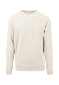 Felpa a maniche lunghe beige chiaro in morbido cotone, con scollo rotondo e polsini e orlo a coste per una vestibilità confortevole.