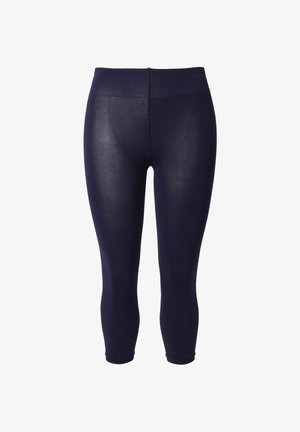 Leggings cropped color blu navy con una vita alta e un tessuto liscio ed elastico in un colore uniforme.