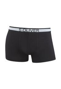 Črne bokserice iz mehkega materiala, ki imajo sivo elastično pasnico s prominently prikazanim logotipom "S. OLIVER".