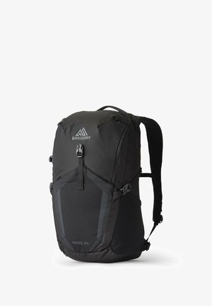 Gregory Nano 24 backpack, black nylon, textured finish, adjustable straps, top zipper closure, front logo, side compression straps.