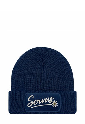 PATCH MIT SPRUCH LUSTIG SERVUS - Beanie - servus dunkelblau