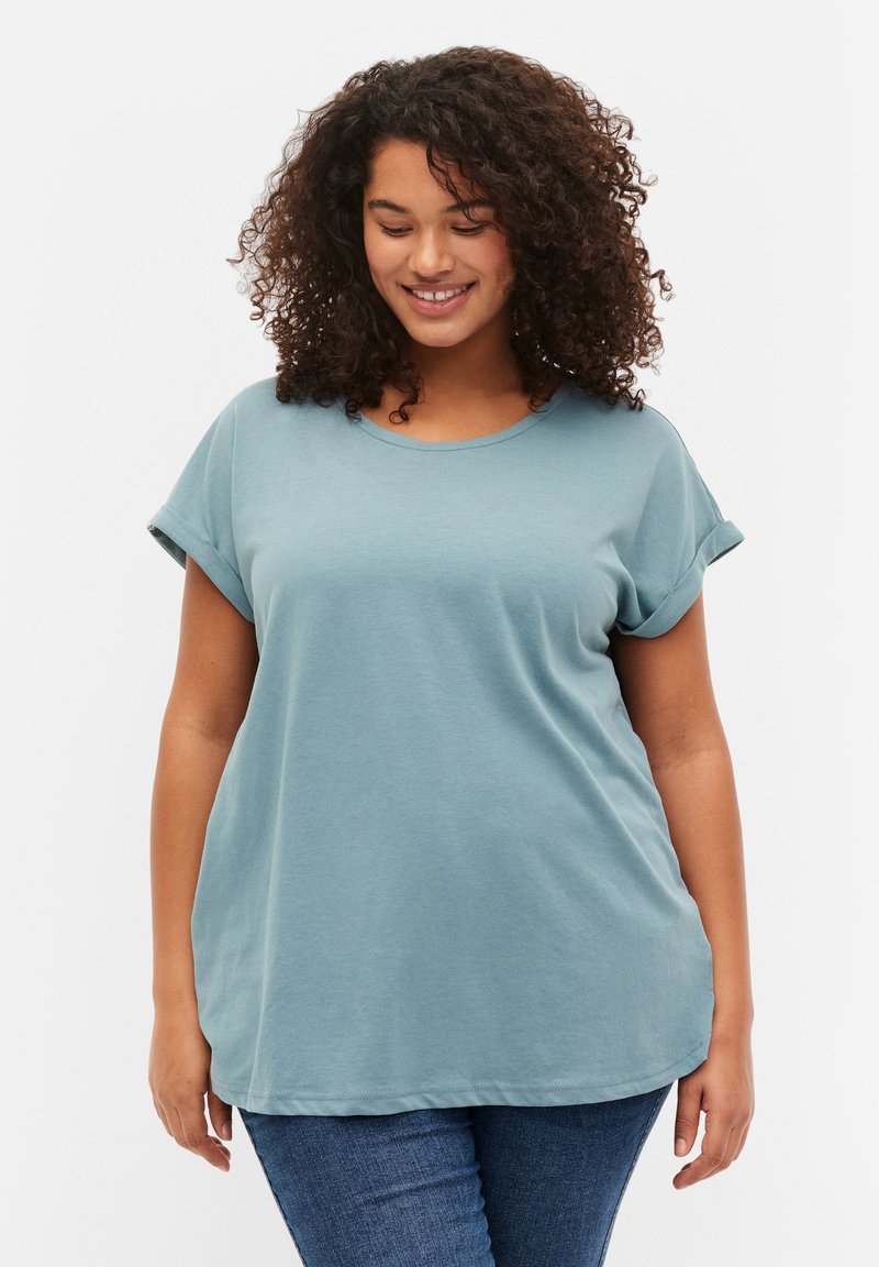 Zizzi SHORT SLEEVED BLEND - Paprasti marškinėliai - smoke blue