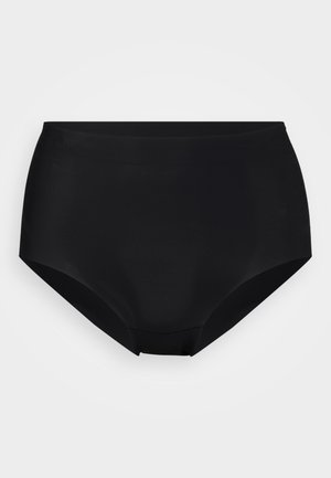 Fekete, magas derekú alsónemű sima, nyújtható anyagból készült. Zökkenőmentes kialakítással rendelkezik, rugalmas derékkal a kényelem és illeszkedés érdekében.