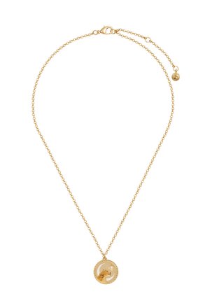 Kuldne kett-kaelakee ümmarguse ripatsiga, mis kujutab poolkuud, tähte ja lohe pead.