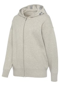 Hellegrau zip-up Kapuzenpullover aus weichem Stoff, mit einer Kapuze mit gemustertem Futter, gerippten Bündchen und Saum für einen lässigen Sitz.