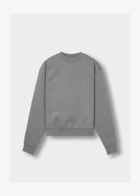 Sudadera gris hecha de mezcla de algodón, con cuello redondeado, hombros caídos, puños y dobladillo acanalados. Marca sutil en la manga.