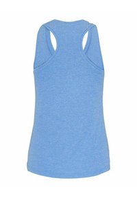 Canotta in cotone blu con texture liscia, caratterizzata da spalline larghe e scollatura rotonda. Design semplice senza motivi notevoli.