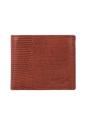 Brown wallet made of textured leather, featuring a grid-like pattern, folded design, and clean edges. No visible hardware or accents.